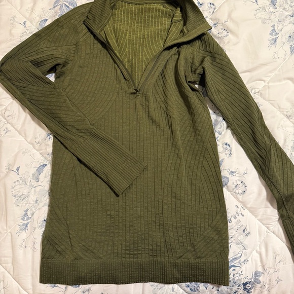 Lululemon Half Zip Textured Long Sleeve - Army Green - Picture 2 of 5